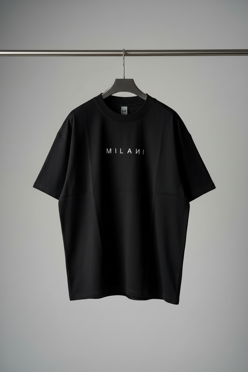 MILANI Black Tee - Premium Hanger Shot