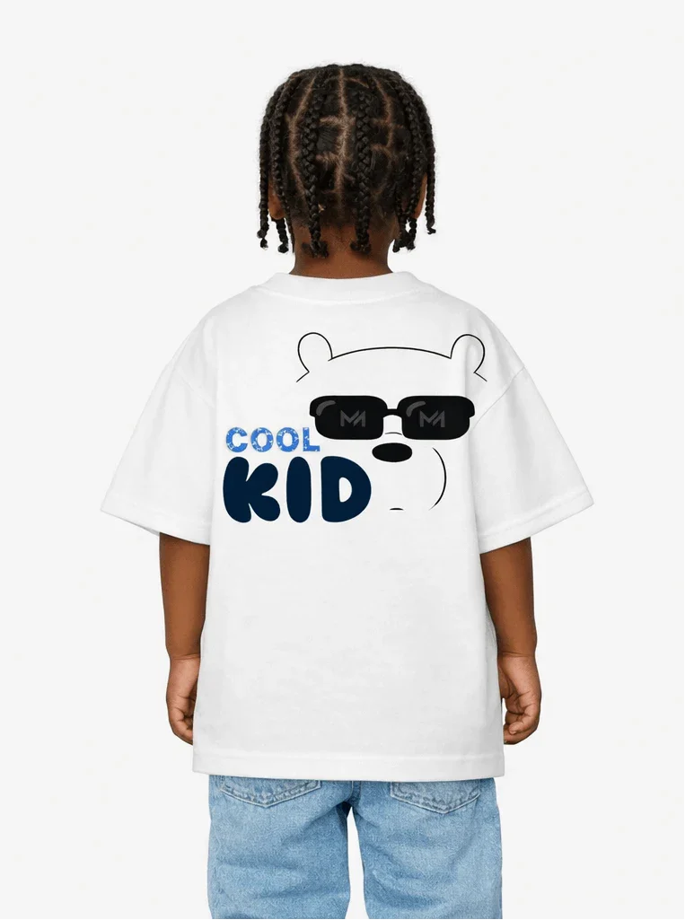 COOL KID Kids Oversized T-Shirt – White Heavyweight Cotton Graphic Streetwear Tee - MILANI Clothing