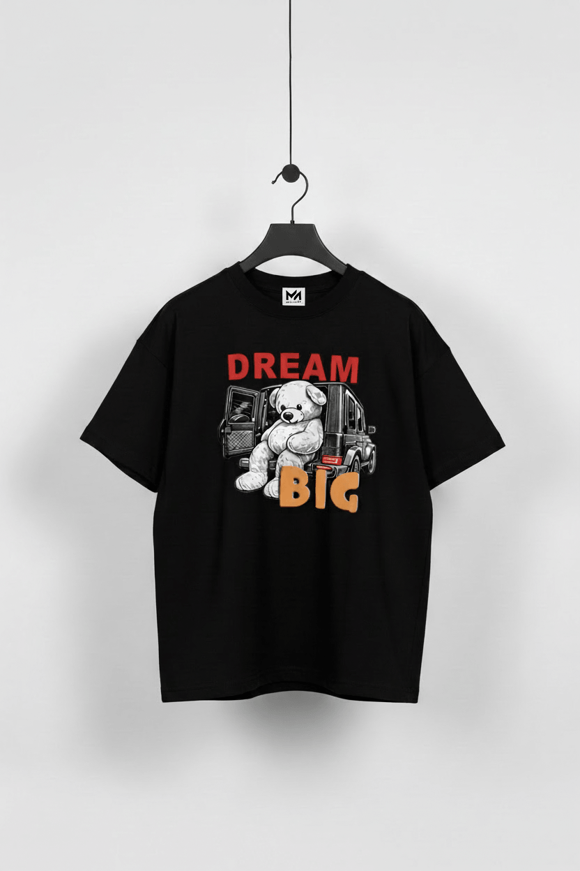 DREAM BIG Kids Oversized T-Shirt – Black Heavyweight Cotton Graphic Streetwear Tee