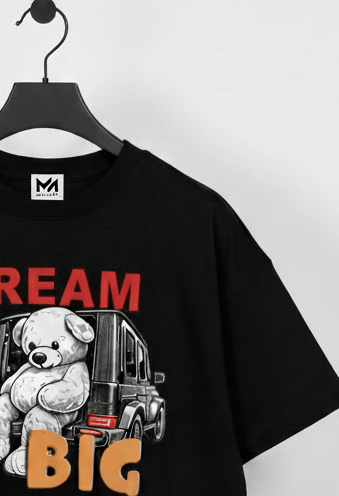 DREAM BIG Kids Oversized T-Shirt – Black Heavyweight Cotton Graphic Streetwear Tee