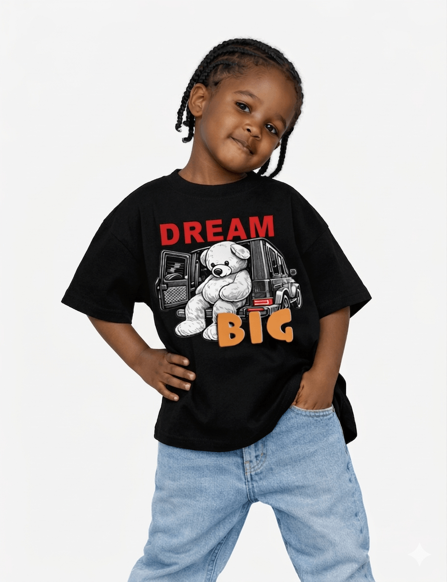 DREAM BIG Kids Oversized T-Shirt – Black Heavyweight Cotton Graphic Streetwear Tee