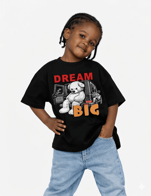 DREAM BIG Kids Oversized T-Shirt – Black Heavyweight Cotton Graphic Streetwear Tee