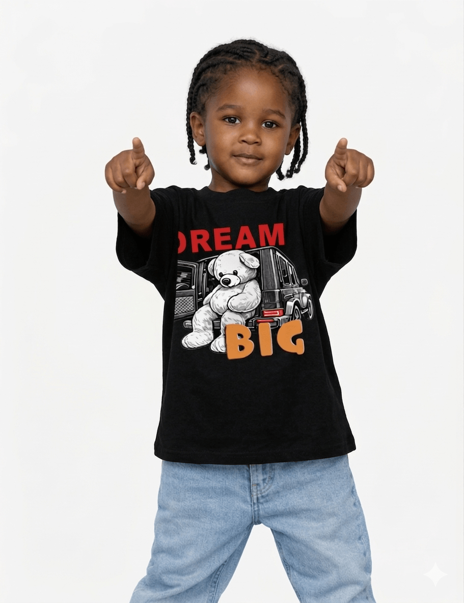DREAM BIG Kids Oversized T-Shirt – Black Heavyweight Cotton Graphic Streetwear Tee