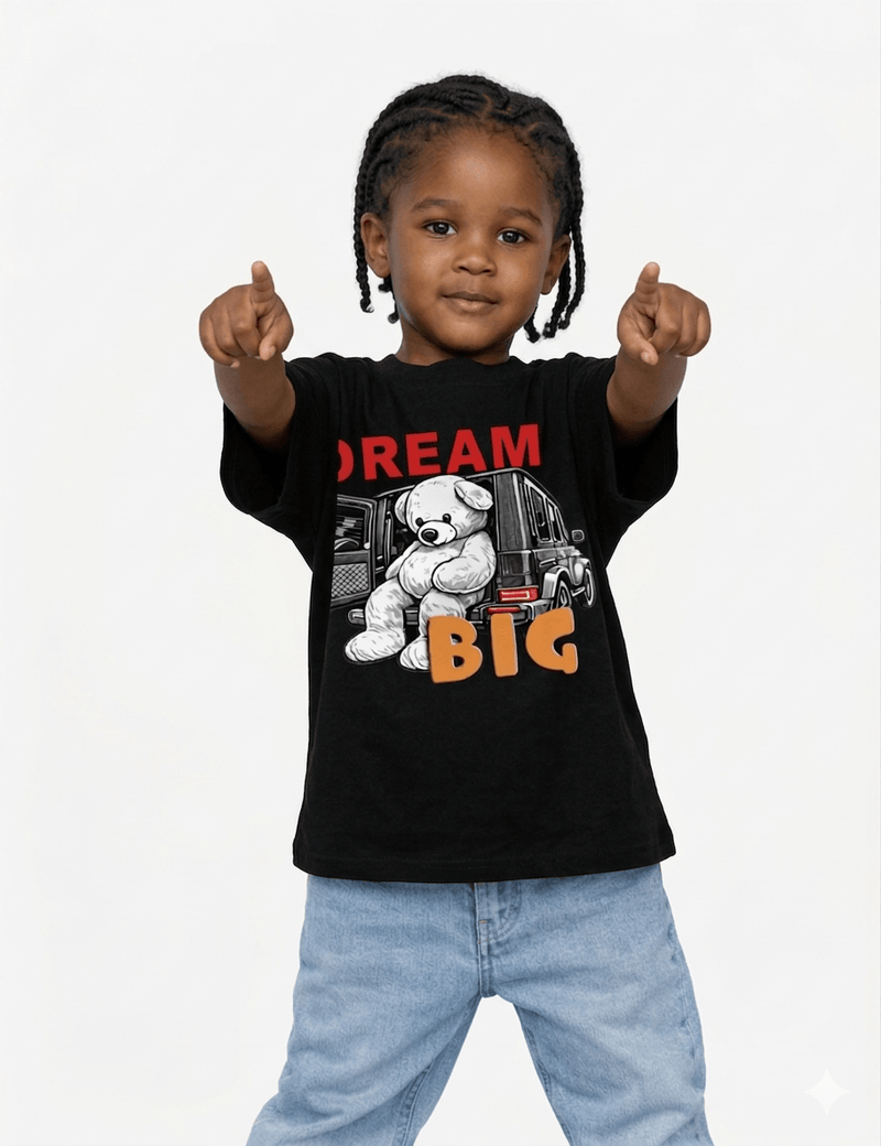 DREAM BIG Kids Oversized T-Shirt – Black Heavyweight Cotton Graphic Streetwear Tee