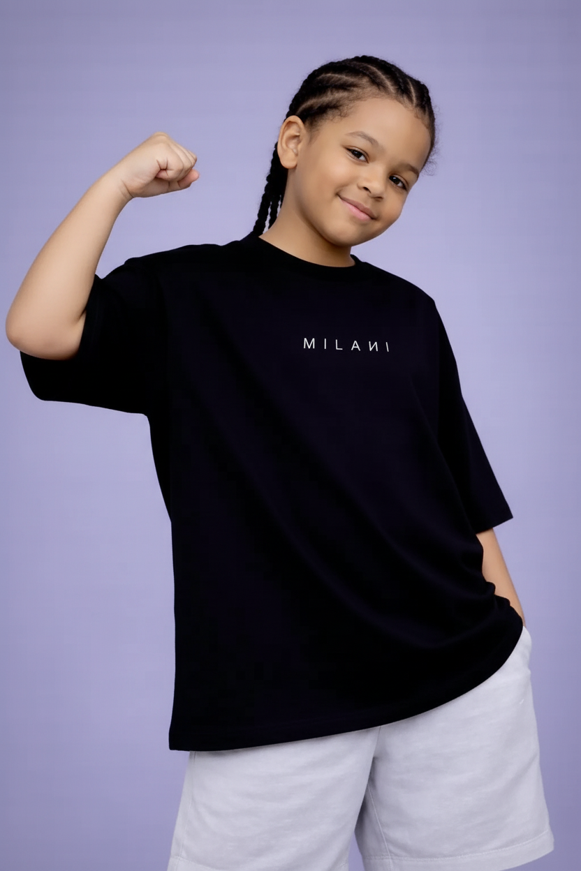 MILANI Black Tee - Masculine Playful Pose