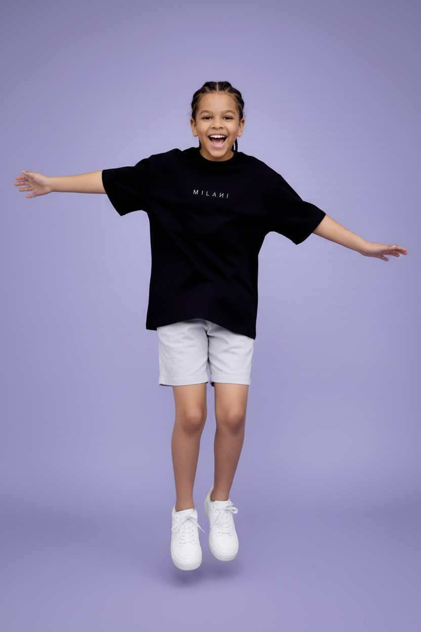MILANI Black Tee - Playful Pose