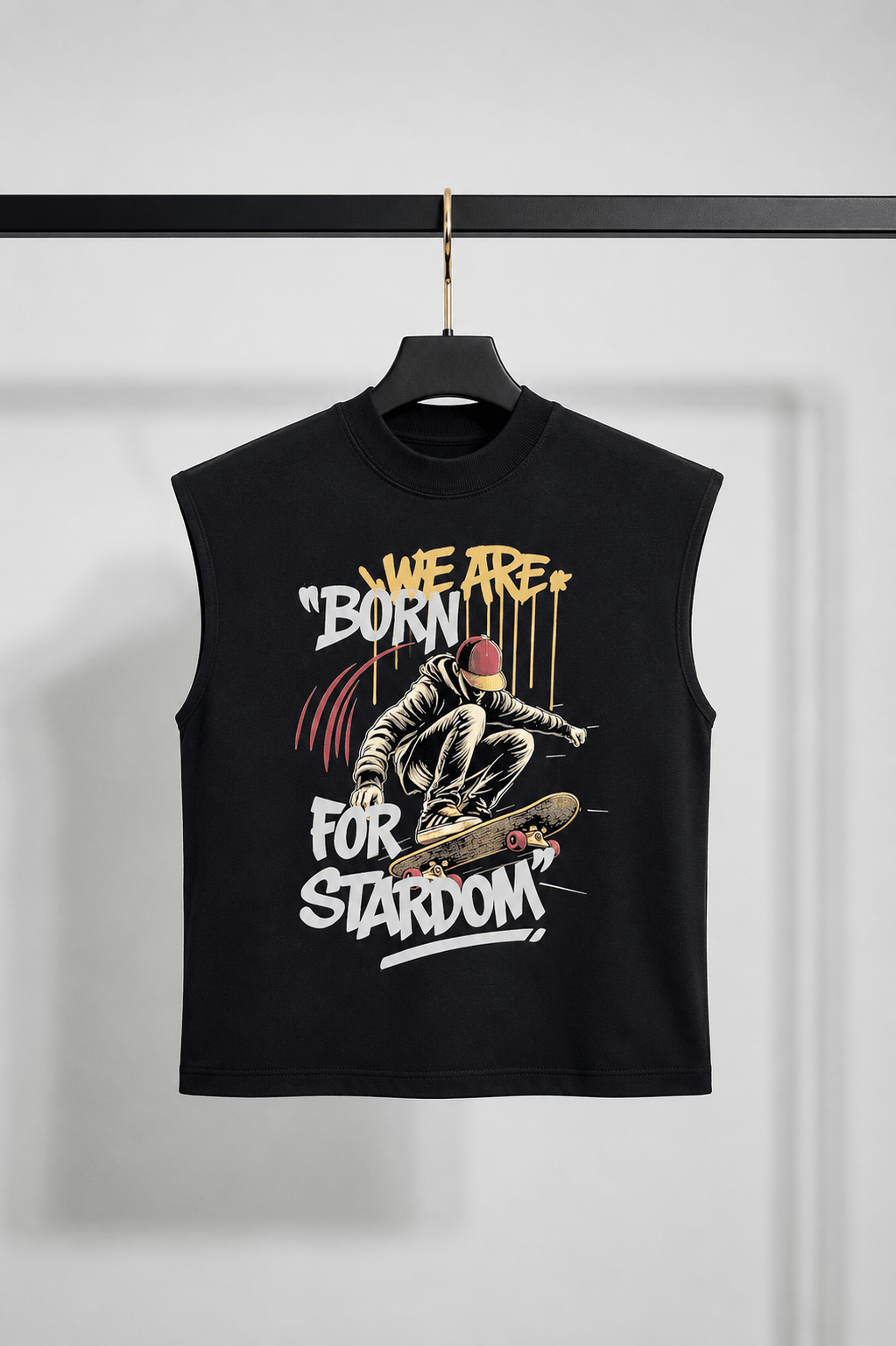 MILANI Born for Stardom Heavyweight Sleeveless Tee – Black - MILANI CLOTHINGMILANI Born for Stardom Heavyweight Sleeveless Tee – BlackMILANI CLOTHINGMILANI CLOTHING6-7 yearsBlack sleeveless shirt with graphic design and text on a hanger against a white background