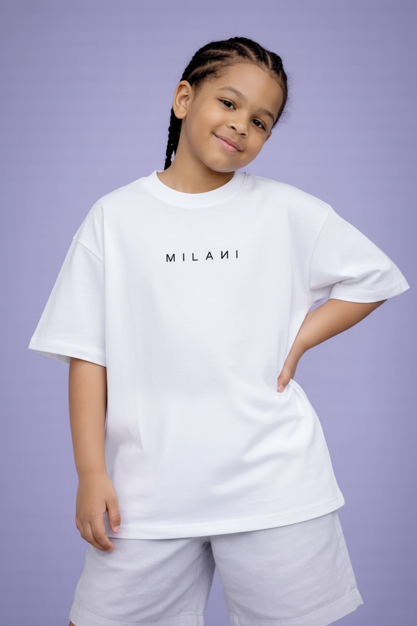MILANI White Oversized Tee - Stylish Pose